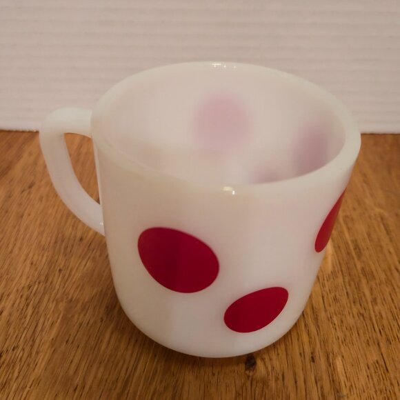 Federal Polka Dot Mug Red Mid Century 1960s 60s Milk Glass Coffee Cup 8 oz Retro - Picture 4 of 7